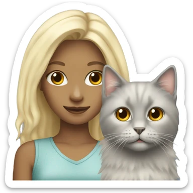 Blonde girl with grey fluffy cat sticker