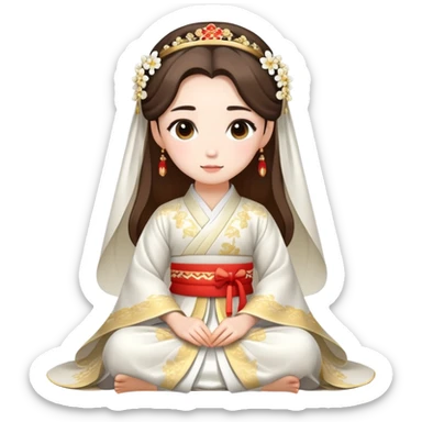 Beautiful girl wearing Hanfu wedding dress sitting sticker