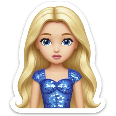 Cloe from Bratz with long blonde hair and periwinkle sequin outfit sticker