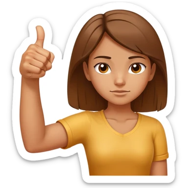 Young girl with right arm thumbs up and left arm thumbs down, uncertain facial expression sticker