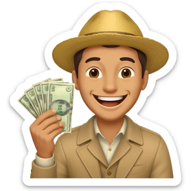 laughing man holding lots of money sticker