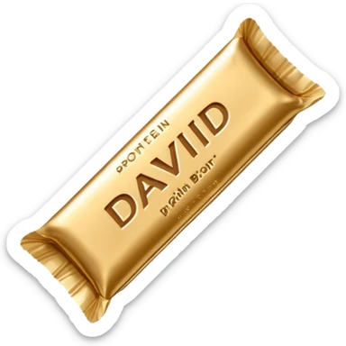 protein bar gold wrapper that says David on it  sticker
