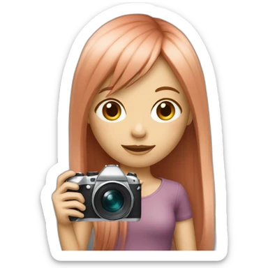 girl with long, straight rose hair and fringe and holding camera sticker