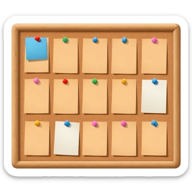 board with pinned photos and notes sticker