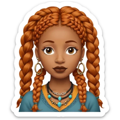 A black female with ginger boho braids and a nose piercing and septum piercing  sticker