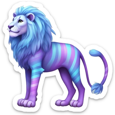Colorful pastel vernid fantasy creature LiLaiRa Kamirah Falvie whiskers paws full body purple gradient stripes with pastel blue braided tail lion sticker