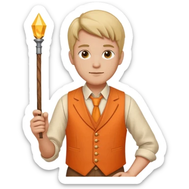 Draftsman in orange waistcoat holding a wand sticker