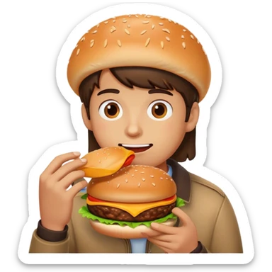 a person eat a burger sticker