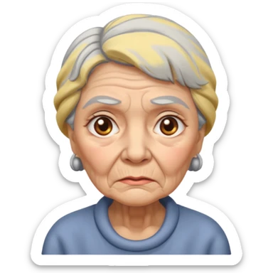 old lady with a sad expression sticker