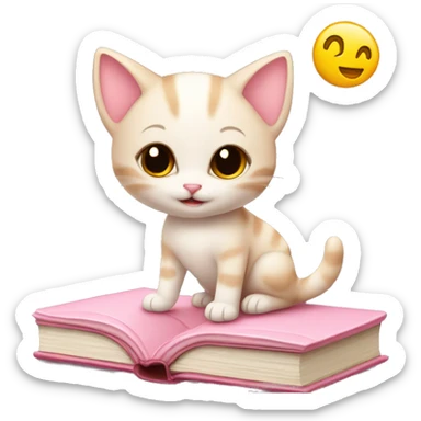 Kitten on top of a closed light pink book sticker