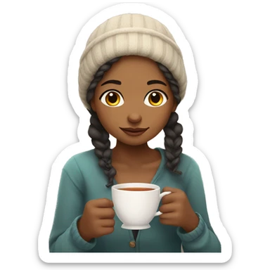 girl drinking tea and having cozy vibes sticker