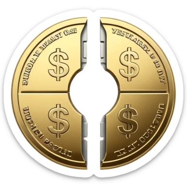 a dollar coin split in half, both halves visible sticker