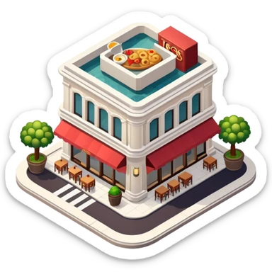 expensive restaurant isometric exterior view sticker