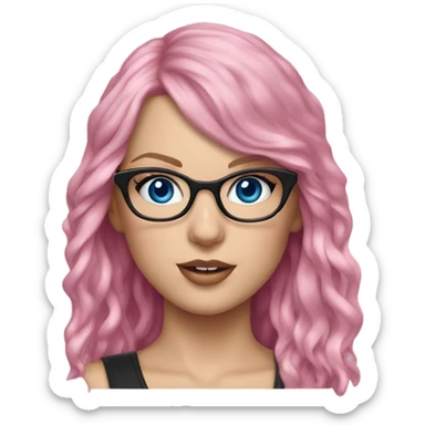 Hyper Realistic Taylor Swift blue eyes and glasses with pink hair  sticker