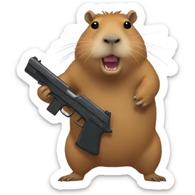 Capybara holding a gun sticker