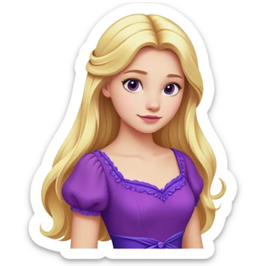 portrait of a young woman, long blonde hair, purple dress, Disney style, soft lighting, vibrant colors, 8k, high detail sticker