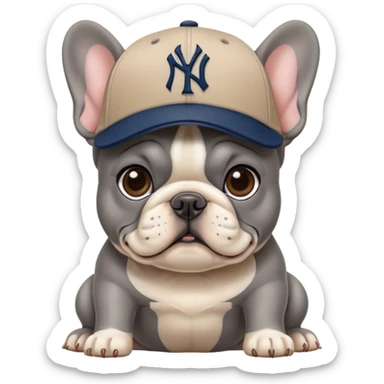 Gray French bulldog with cap New York Yankees  sticker