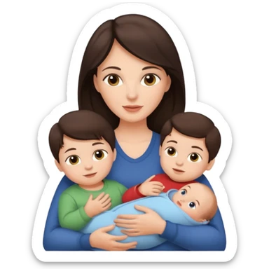 Beautiful Brunette Mother holding a baby and two young sons sticker