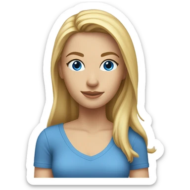 A head and shoulders shot of a 32 year old Caucasian woman, with long blonde hair,   with blue eyes wearing a t-shirt. sticker
