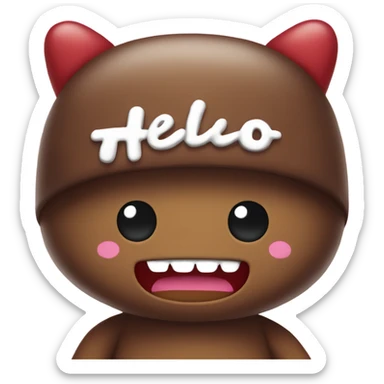 Domo wearing a hello kitty hat sticker