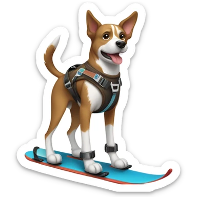 Brown and white dog skiing sticker