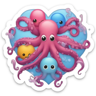 An octopus surrounded by love and five people  sticker