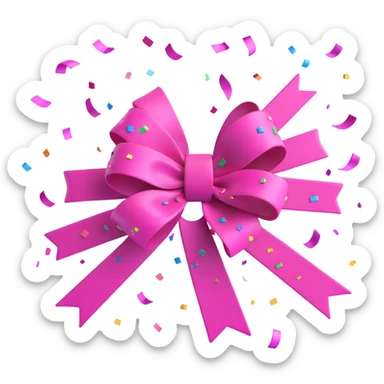 3D emoji style bow, magenta, confetti burst effect sticker