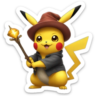 Pikachu with harry poter wand sticker
