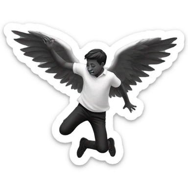 winged falling boy in monochrome sticker