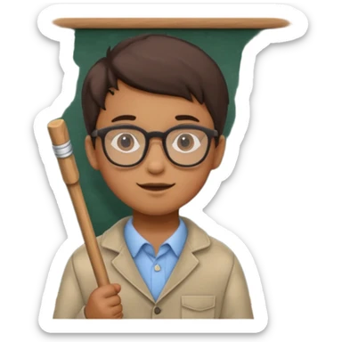 boy teaching with stick near board sticker