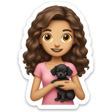 Brunette girl holding pomapoo puppy sticker