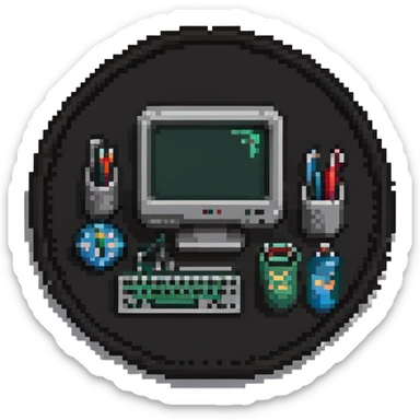 Badge with computer monitor and tools for IT support sticker