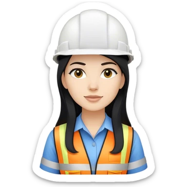 Female civil engineer with black long hair and white helmet  sticker