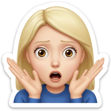 shocked face with fear expression for discovering parasites, wide open eyes, open mouth, hands on cheeks sticker