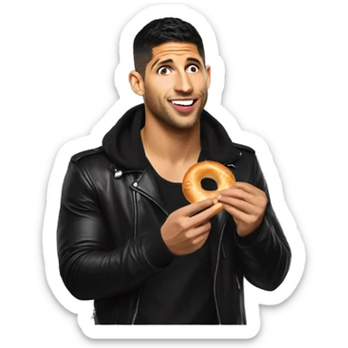 The singer SoMo eating a bagel sticker