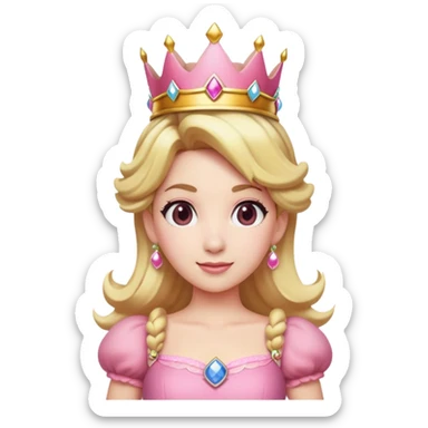 Princess Peach from Mario games with blonde hair, pink dress, crown sticker