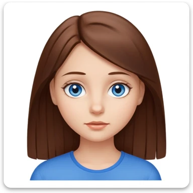 emoji of a girl with straight brown hair and blue eyes on a white background sticker