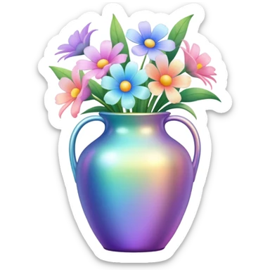 Iridescent vase with pastel flowers sticker