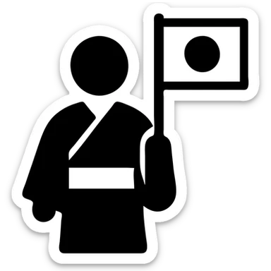 person in a traditional kimono holding the Japanese flag, solid filled icon sticker