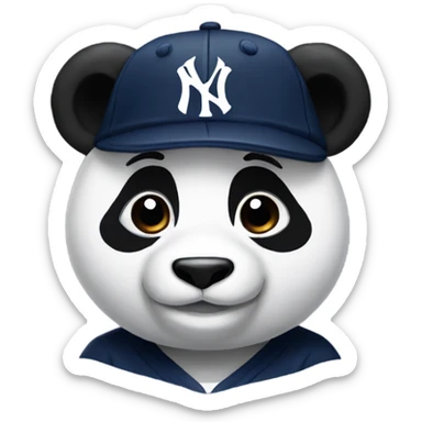 Panda with a fitted cap with New York Yankee logo sticker
