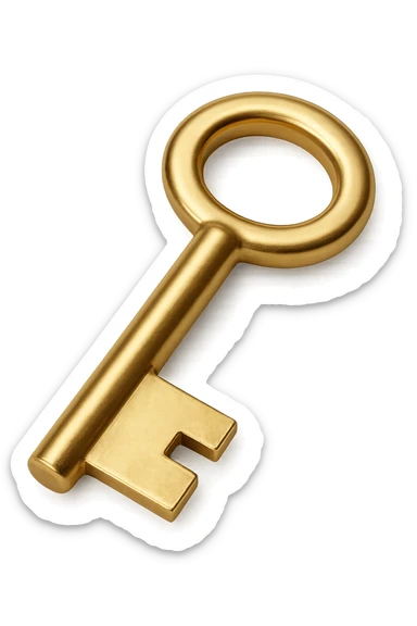 chiave semplice dorata in 3d, iperrealistica in 3d sticker