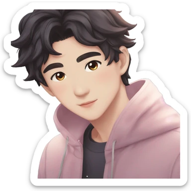 Gorgeous bright sparkly romantic Asian anime gentle man with blushing face aesthetic trending style outside sticker