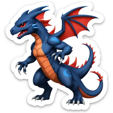 Black and Blue Venom-Stitch-Charizard-Zekrom-Salandit-Sneasel-fusion, full body, with red eyes  sticker