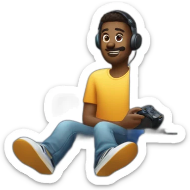 Homme qui joue au pc avec manette ps5 sticker