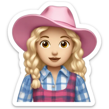 Young ragdoll with blond hair, pink country-hat and blue and white tartan dress sticker