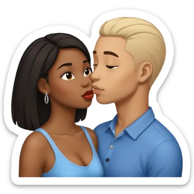 A black woman with a light skin man kissing  sticker