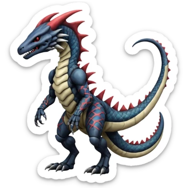 Marowak-Sergal-Salandit-Xenomorph-hybrid-fantasy-creature (full body) with colored scale pattern markings sticker
