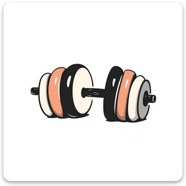 Adjustable dumbbells with weight plates in pastel colors (dd9fb0, ffc6d3, a3bfc9, c4bee2, f1b091), hand-drawn doodle style sticker