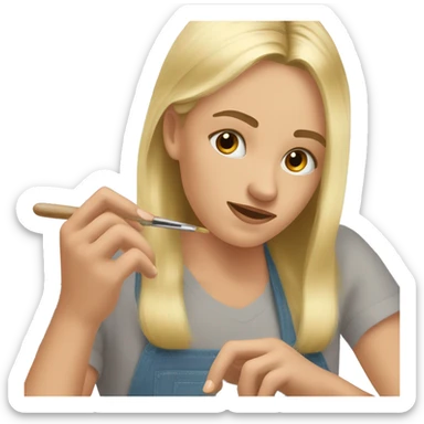 blonde daughter paints blonde dad's nails sticker