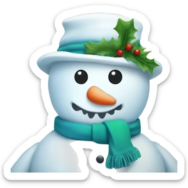snowman the is blue, green and white saying hello sticker